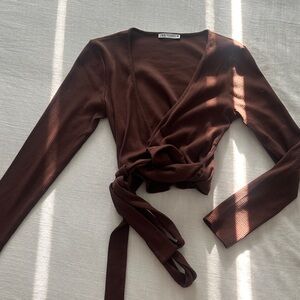 Zara Chocolate Brown Wrap Blouse
